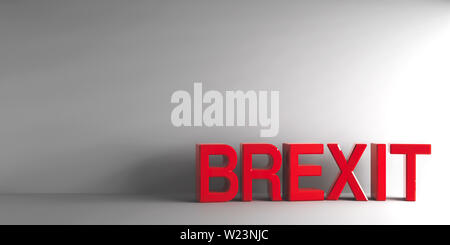 Parole rosse Brexit su sfondo grigio, tridimensionale, rendering 3D illustrazione Foto Stock