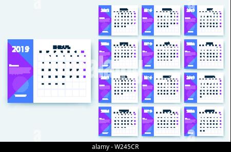 Semplice calendario 2019 yesr, Stock disegno vettoriale EPS10. Illustrazione Vettoriale