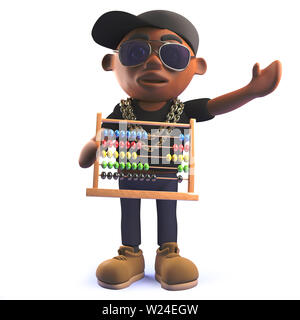 Immagine 3D di un fumetto africano nero hip hop rapper in 3d tenendo un abaco Foto Stock