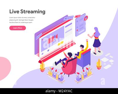 Landing page template di Live Streaming illustrazione isometrica concetto. Piatto isometrica design concept di progettazione di pagine web per il sito web Illustrazione Vettoriale