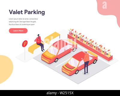 Servizio parcheggio illustrazione del concetto. Vista isometrica design concept di progettazione di pagine web per il sito web e il sito web mobile.illustrazione vettoriale Illustrazione Vettoriale