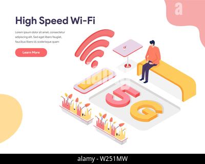 Ad alta velocità Wi-fi illustrazione del concetto. Vista isometrica design concept di progettazione di pagine web per il sito web e il sito web mobile.illustrazione vettoriale Illustrazione Vettoriale