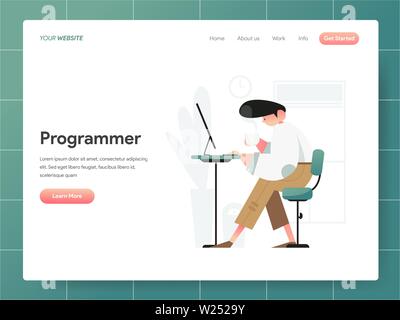 Programmatore illustrazione del concetto. Il design moderno concetto di progettazione di pagine web per il sito web e il sito web mobile.illustrazione vettoriale EPS 10 Illustrazione Vettoriale