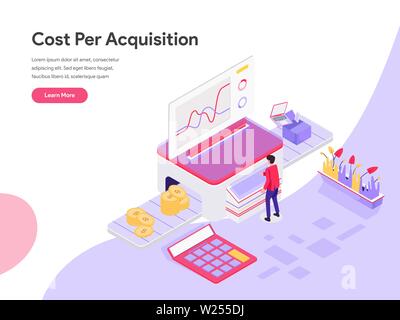 Landing page del modello di costo per acquisizione illustrazione isometrica concetto. Piatto isometrica design concept di progettazione di pagine web per il sito web e mobile Illustrazione Vettoriale