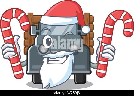 Santa con la caramella miniatura vecchio carrello nella sedia di carattere Illustrazione Vettoriale