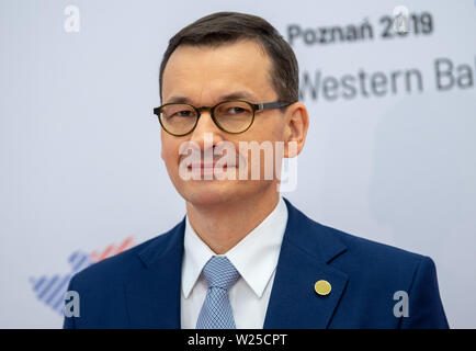 Posen, Polonia. 05 Luglio, 2019. Mateusz Morawiecki, Primo ministro della Polonia, registrato presso i paesi dei Balcani occidentali svoltosi. Obiettivo del vertice è quello di assistere i paesi dei Balcani sulla loro strada per la possibile adesione all' Unione europea. Credito: Monika Skolimowska/dpa-Zentralbild/dpa/Alamy Live News Foto Stock