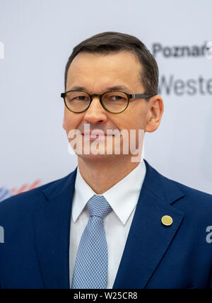 Posen, Polonia. 05 Luglio, 2019. Mateusz Morawiecki, Primo ministro della Polonia, registrato presso i paesi dei Balcani occidentali svoltosi. Obiettivo del vertice è quello di assistere i paesi dei Balcani sulla loro strada per la possibile adesione all' Unione europea. Credito: Monika Skolimowska/dpa-Zentralbild/dpa/Alamy Live News Foto Stock