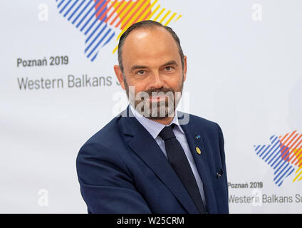 Posen, Polonia. 05 Luglio, 2019. Edouard Philippe, Primo ministro di Francia, registrati presso i paesi dei Balcani occidentali svoltosi. Obiettivo del vertice è quello di assistere i paesi dei Balcani sulla loro strada per la possibile adesione all' Unione europea. Credito: Monika Skolimowska/dpa-Zentralbild/dpa/Alamy Live News Foto Stock