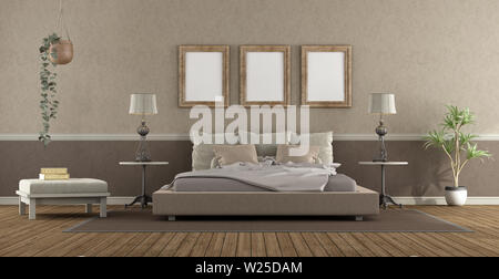 Elegante camera da letto matrimoniale in stile classico con un letto doppio e poggiapiedi - 3d rendering Foto Stock