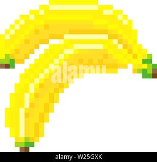 Banana arte pixel a 8 bit Video Game Icona di frutta Illustrazione Vettoriale