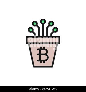 Bitcoin pot con i contatti chiusi blockchain cryptocurrency, schermo piatto a colori icona. Illustrazione Vettoriale