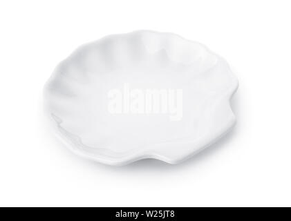 Empty ceramic shell  plate isolated on white Foto Stock