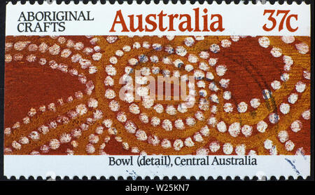 Arte aborigena australiana sul francobollo Foto Stock