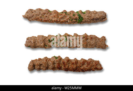 Kebab, tradizionale turca, greca di carne alimentare, isolati su sfondo bianco, vista dall'alto Foto Stock