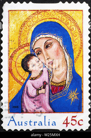 Madonna con Gesù bambino su australian francobollo Foto Stock