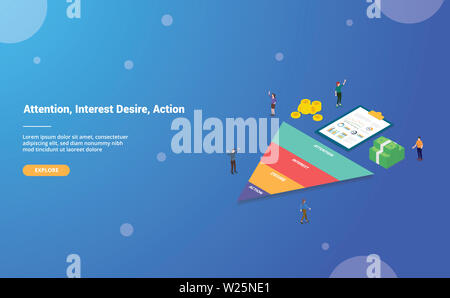 Aida acronimo di attenzione interesse desiderio azione parola di business per il sito web di un modello o di sbarco homepage con isometrica appartamento moderno stile - illu vettore Foto Stock