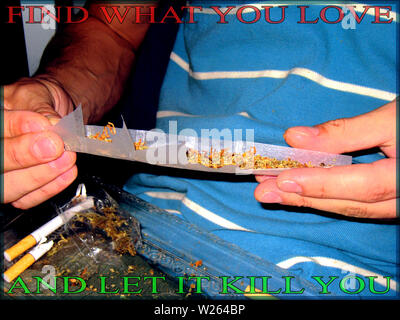 Testo trovare ciò che ti piace e lasciare che ti uccidono con un ragazzo di laminazione di un background comune Foto Stock