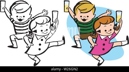 Un cartoon di una coppia di bambini bicchieri di limonata. Illustrazione Vettoriale