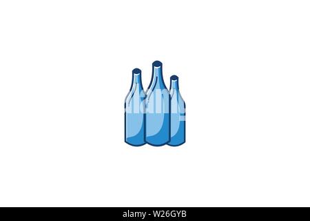 Tre bottiglia blu disegni Logo ispirazione isolata su sfondo bianco Illustrazione Vettoriale