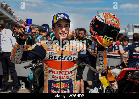 6 luglio 2019, Sachsenring Motorsport racing circuito, Hohenstein-ernstthal, Chemnitz, in Sassonia, Germania; MotoGP di Germania le sessioni di qualifica; Marc Marquez 1° in qualifica di credito: Azione Plus immagini di sport/Alamy Live News Foto Stock