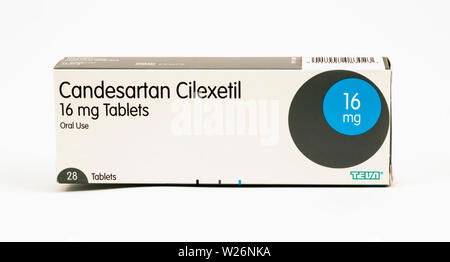 Candesartan Cilexetil- un recettore di angiotensina bloccante usato principalmente per il trattamento di alta pressione sanguigna e insufficienza cardiaca congestizia. Foto Stock