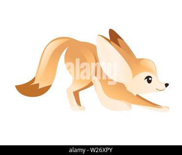 Carino fennec Fox Piombo Flat illustrazione vettoriale cartoon design animale sfondo bianco vista laterale. Illustrazione Vettoriale