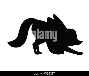 Silhouette nera carino fennec Fox Piombo Flat illustrazione vettoriale cartoon design animale sfondo bianco vista laterale. Illustrazione Vettoriale