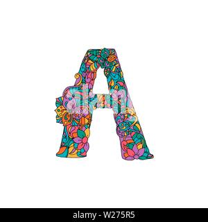Colorati ornamentali floreali alfabeto, Lettera iniziale di un font. Tipografia di vettore di simbolo. Poster multicolori per adulti. Isolate il design di ornamento per le copertine dei libri Illustrazione Vettoriale