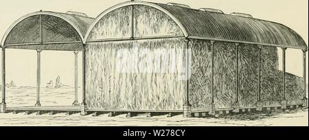 Immagine di archivio da pagina 251 di allevamento di animali da latte essendo l. Allevamento di animali da latte : essendo la teoria, pratica e metodi di dairying dairyfarmingbein00shel Anno: 1880 Fig. 78.-Hay-stack e Rickcloth. in quanto si deposita; ma se il fieno viene preso troppo morbido, e messo in un rick che è iniziata e completata in un paio di giorni o così, l'eccesso di umidità causa di gran lunga più 'sweating' che è buono per il fieno. In molti casi il ricks hanno dovuto essere tagliato in fretta per evitare la cottura, e non è infrequente la cosa per fieno-rieks per essere distrutti dalla spontanea combus- tion, che proviene del riscaldamento e sudorazione. Fieno-fienili, t Foto Stock