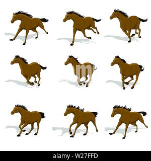 Horse Run ciclo silhouette, animazione loop sprite foglio vettore Illustrazione Vettoriale