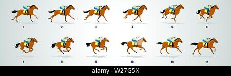 Horse rider Run cycle silhouette, animazione loop sprite foglio vettore Illustrazione Vettoriale