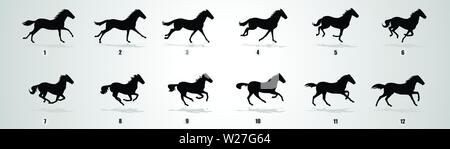 Horse Run ciclo silhouette, animazione loop sprite foglio vettore Illustrazione Vettoriale