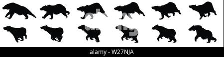 Frame di animazione del ciclo Bear Run, foglio di sprite della sequenza di animazione del ciclo loop Illustrazione Vettoriale