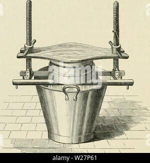 Immagine di archivio da pagina 303 di allevamento di animali da latte essendo l. Allevamento di animali da latte : essendo la teoria, pratica e metodi di dairying dairyfarmingbein00shel Anno: 1880 Fig. 115.-TUJS PoLE-PKESS. Un peso o il bilanciamento dairymaid stessa, sulla parte superiore del formaggio-bollitore. In seguito, montante due viti di legno sono stati attaccati alla scaletta, sufficientemente distanziati di ammissione del formaggio-iva vi appoggio, e tra loro un pezzo di legno che passa sopra la cagliata in iva. Questo attrezzo (Fig. 11 (J) è stato chiamato un ' vite-premere;' è stato trovato Fig. IIG.-l'Sckew-pbess. per essere un oltremodo utile strumento, e Foto Stock