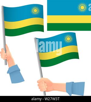 Ruanda bandiera in mano. Sfondo patriottico. Bandiera nazionale del Rwanda illustrazione vettoriale Illustrazione Vettoriale