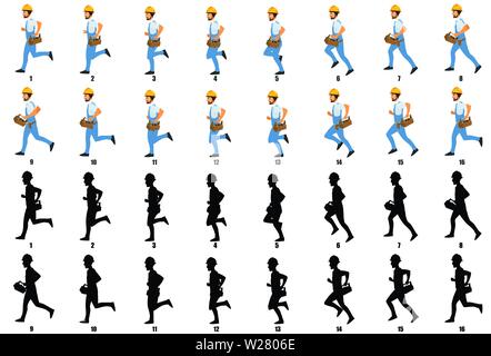 Carattere tuttofare modello di foglio con ciclo di camminata e ciclo di esecuzione della sequenza di animazione , animazione Loop Illustrazione Vettoriale