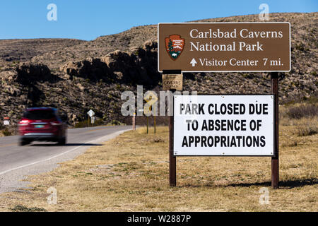 Arresto del governo chiude il parco nazionale di Carlsbad Cavern, Nuovo Messico Foto Stock