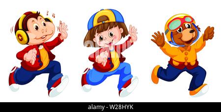 Set of cute characters illustration Illustrazione Vettoriale