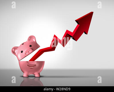 Aumentare i profitti del concetto e il successo finanziario o la crescita aziendale e la pianificazione del risparmio bancario luogo come 3D'illustrazione. Foto Stock