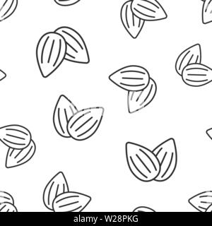 Icona di mandorla seamless pattern sfondo. Bean illustrazione vettoriale bianco su sfondo isolato. Dado di concetto di business. Illustrazione Vettoriale