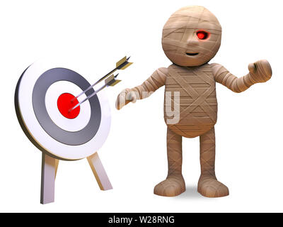 Accurate mummia egiziana monster ha colpito la bullseye, 3D render illustrazione Foto Stock