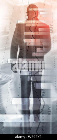 Panorama verticale Banner. Financial stock trading grafico schema grafico della finanza aziendale concetto doppia esposizione media misti. Foto Stock