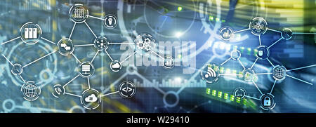 Universal Electronics Technology Background. Concetto di internet del business globale. Server rack sfondo sfocato. Foto Stock