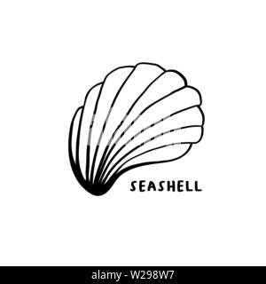 Murex angolare seashell disegnati a mano illustrazione. Seashore conch, mollusco schizzo in bianco e nero. Contorno a Mano libera clam shell incisione. Conchology isolato elemento di design. Inchiostro realistico disegno a penna Illustrazione Vettoriale