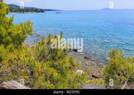 Vista mare e natura paesaggio della bellissima costa di Sithonia , Grecia. Estate destinazione di viaggio. Foto Stock