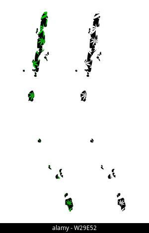 Andamane e Nicobar (territori, Stati federati, la Repubblica dell' India) mappa è progettato Cannabis leaf verde e nero, Andamane e Nicobare mappa Illustrazione Vettoriale