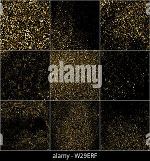 Set di oro Glitter Texture isolati su nero. Le particelle di colore ambra colore. Sfondo celebrativo. Golden esplosione di coriandoli. Generati digitalmente immagine. Illustrazione Vettoriale