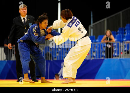 Napoli, Italia. 06 Luglio, 2019. Napoli - Italia 06/07/2019 30 Universiade estiva Napoli 2019 Judo Mat 1 - Round di 32- 52kg match tra Park, D. (KOR) e Lima, Y. (BRA) durante la trentesima Universiade estiva Napoli 2019 in mostra d'oltremare (Napoli) Credito: Emanuele Sessa/Pacific Press/Alamy Live News Foto Stock