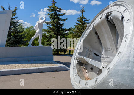SMELOVKA, Saratov, Russia - Luglio 2019: Luogo di sbarco del primo cosmonauta Yuri Gagarin. Foto Stock