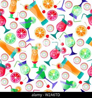 Illustrazione di cocktail disegnati a mano, icone decorativo set . Effetti acquerello. seamless pattern di estate Foto Stock